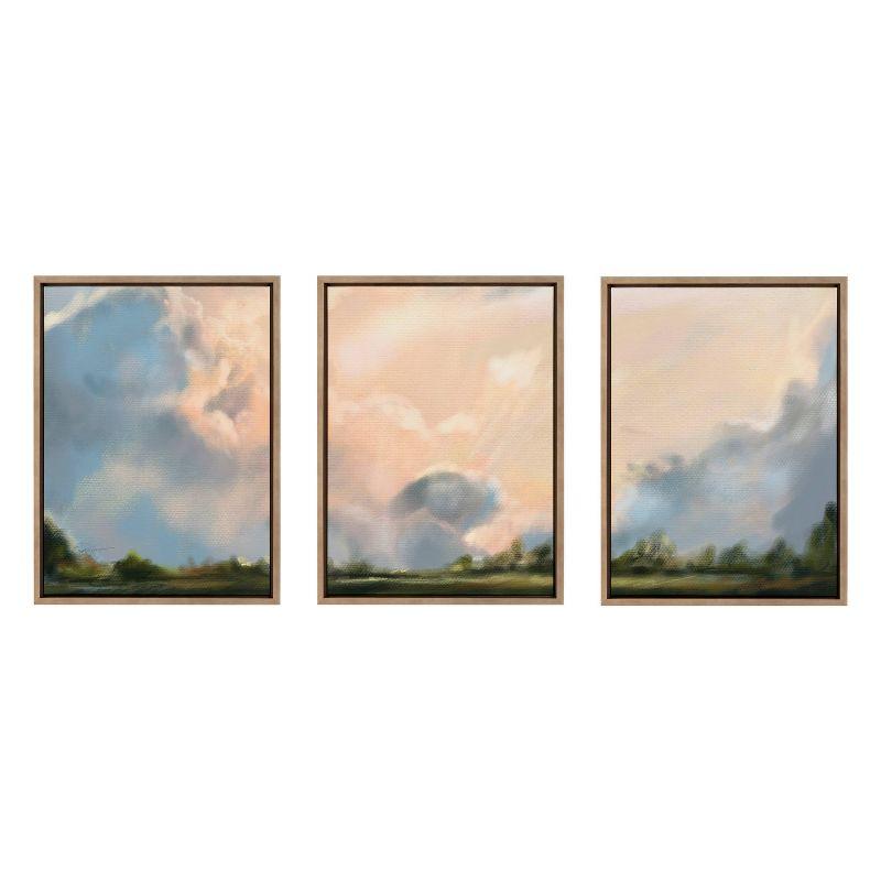 Sylvie Clouds Triptych Framed Canvas Wall Art Set in Gold