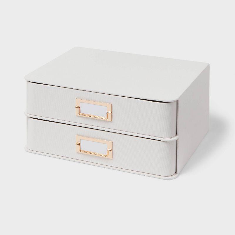 2 Drawer Decorative Fabric Box Ivory - Brightroom™: Rectangle, Off-White, Paper & Polyester, Spot Clean, 6"x10"x13"