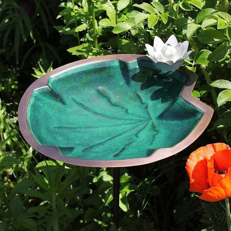 41.75" Lilypad Birdbath with White Flower and Stake Antique Copper - ACHLA Designs