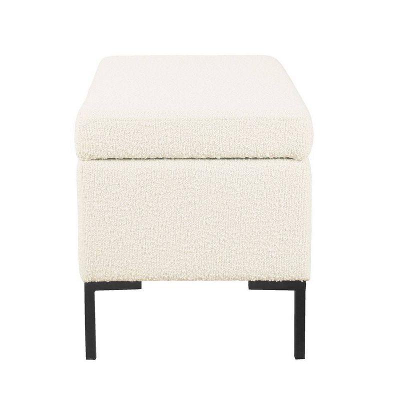 Cream Boucle Medium Storage Bench with Black Metal Legs