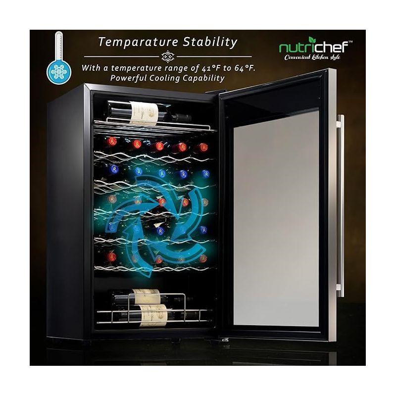 NutriChef 34 Bottle Compressor Wine Cooler Refrigerator Cooling System | Large Freestanding Wine Cellar Fridge For Red And White Champagne