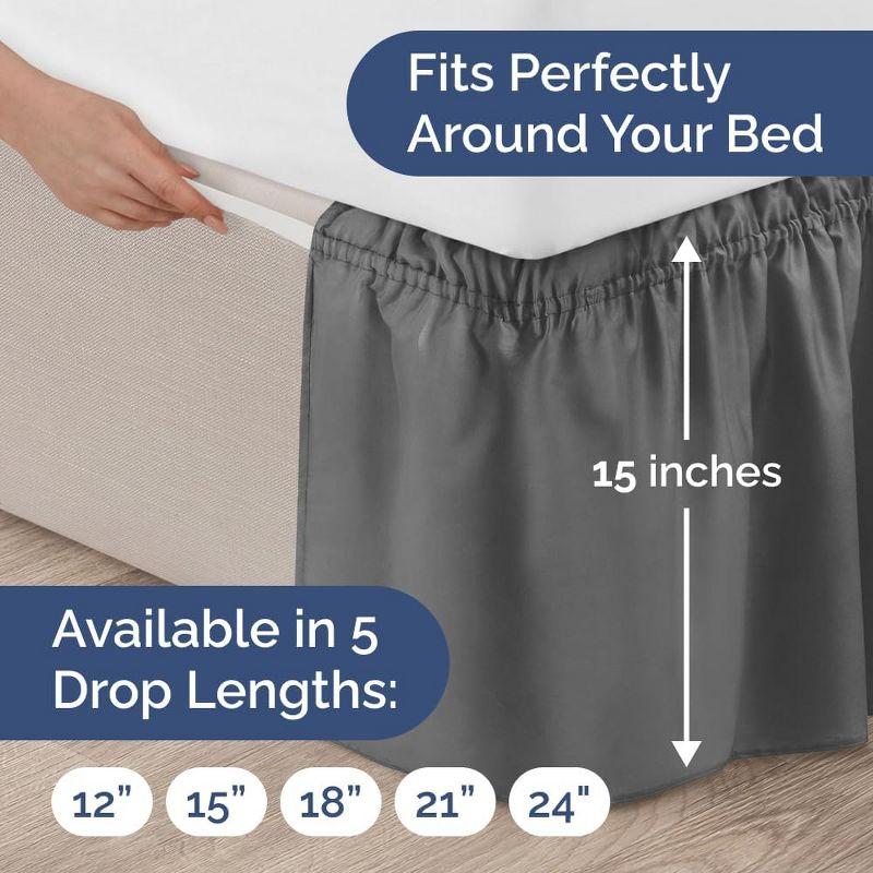 CGK Linens Elastic Wrap-Around Dust Ruffled Bed Skirt - Easy Fit with Pleated 15" Drop in Dark Grey, Size Twin