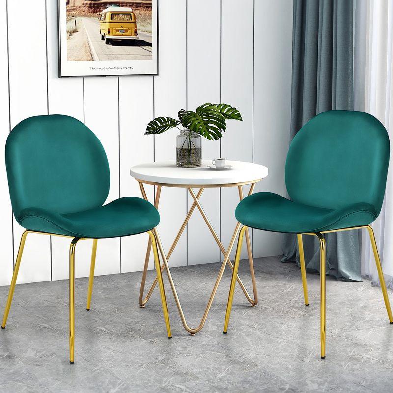 Costway Set of 2 Velvet Accent Chairs Dining Side Chairs w/Gold Metal Legs Green