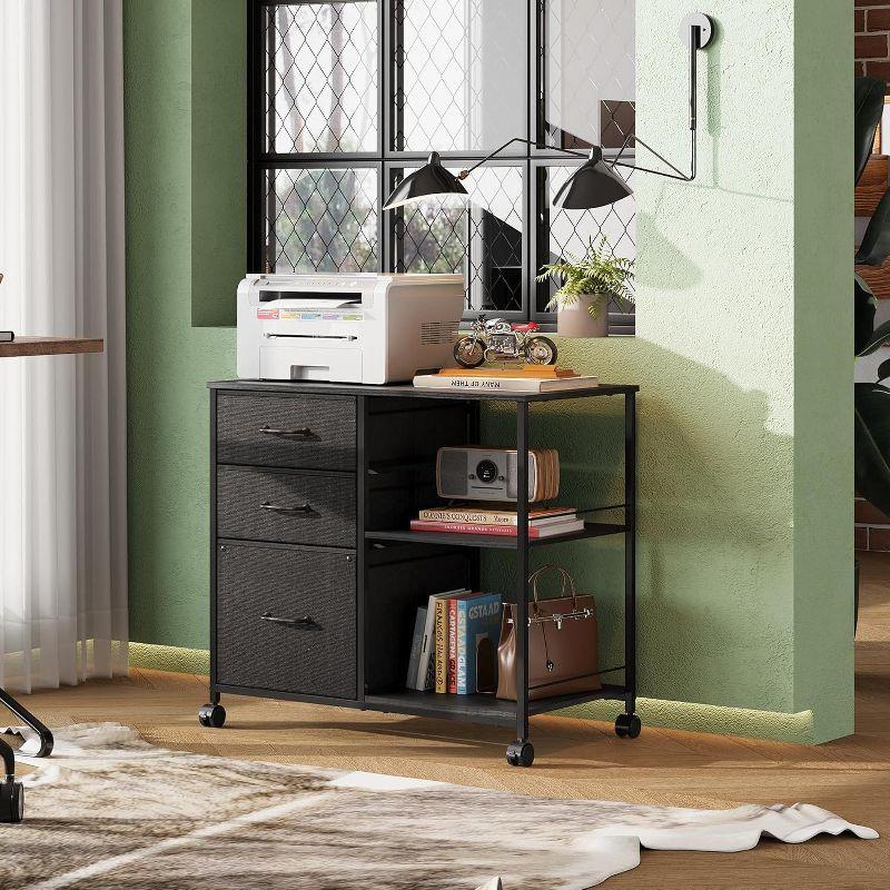 Rolling File Cabinet with 3 Drawers and Shelf, Mobile Printer Stand for Home Office, Black