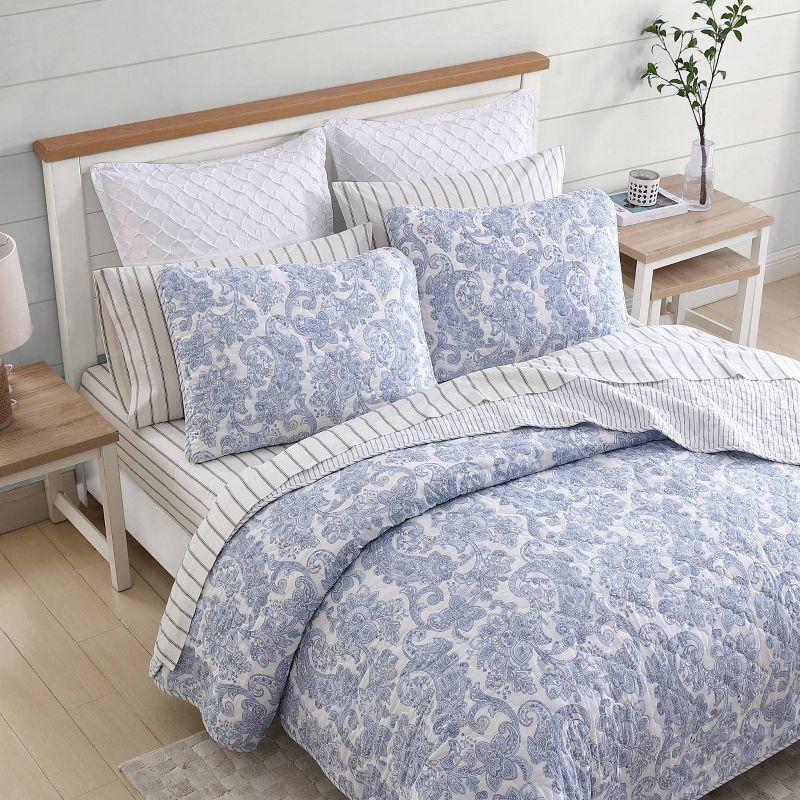 Stone Cottage Bedding Stone Cottage Field Of Paisley Cotton Reversible Blue Quilt Set, King