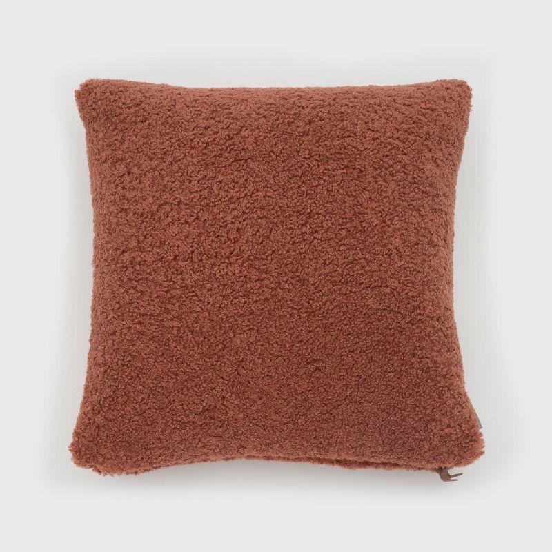 Copper Brown Faux Shearling Square Throw Pillow