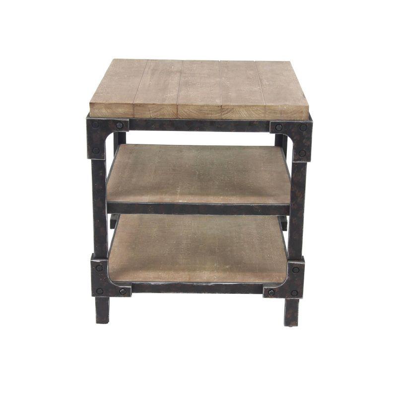 Olivia & May Industrial 3 Tier Side Table Brown: Sturdy Wood Frame, Fixed Shelves, Square Shape