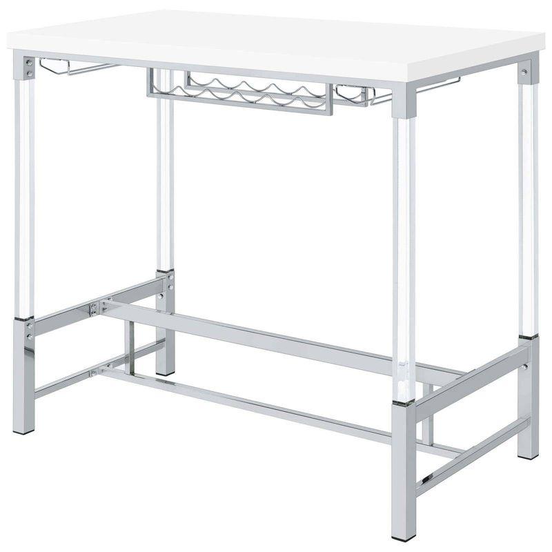 Coaster Norcrest Modern Pub Height Bar Table with Acrylic Legs and Wine Storage White High Gloss