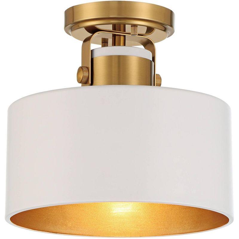 Possini Euro Design Courtney Modern Ceiling Light Semi Flush Mount Fixture 10" Wide Soft Gold Metal White Drum Shade for Bedroom Kitchen Living Room