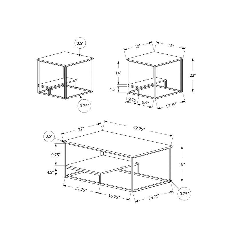 Monarch Specialties Table Set 3Pcs Set Coffee End Side Accent Living Room Metal Laminate White Grey Contemporary Modern