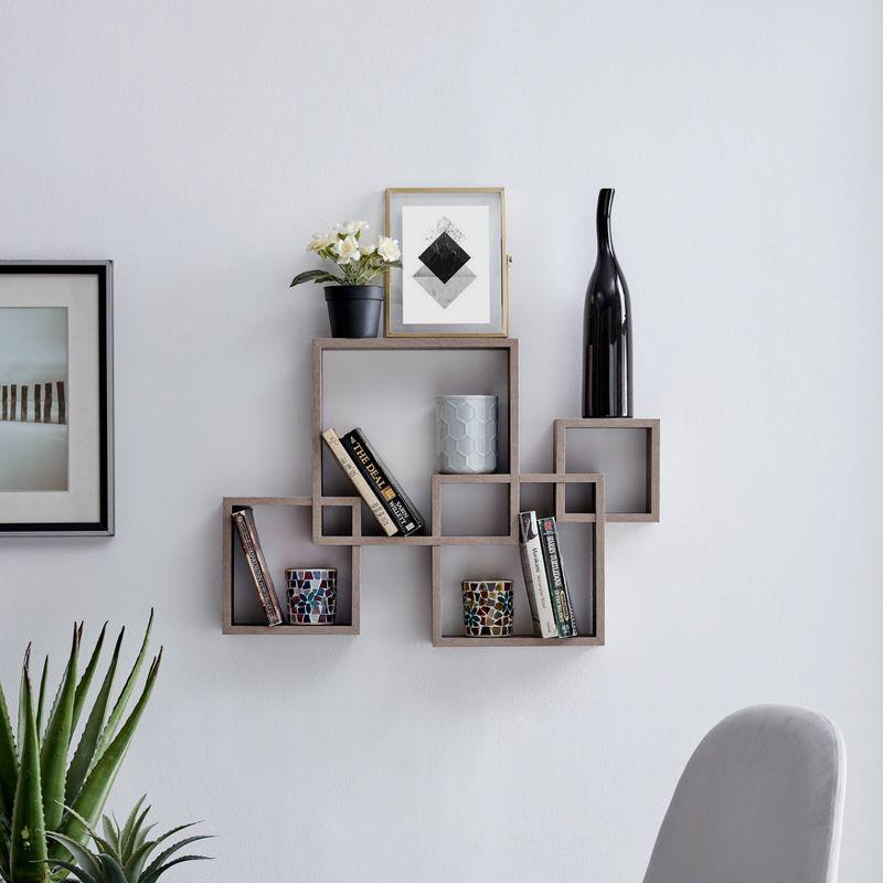 25.5" x 17.75" Intersecting Cube Wall Shelves Weathered Oak - Danya B.