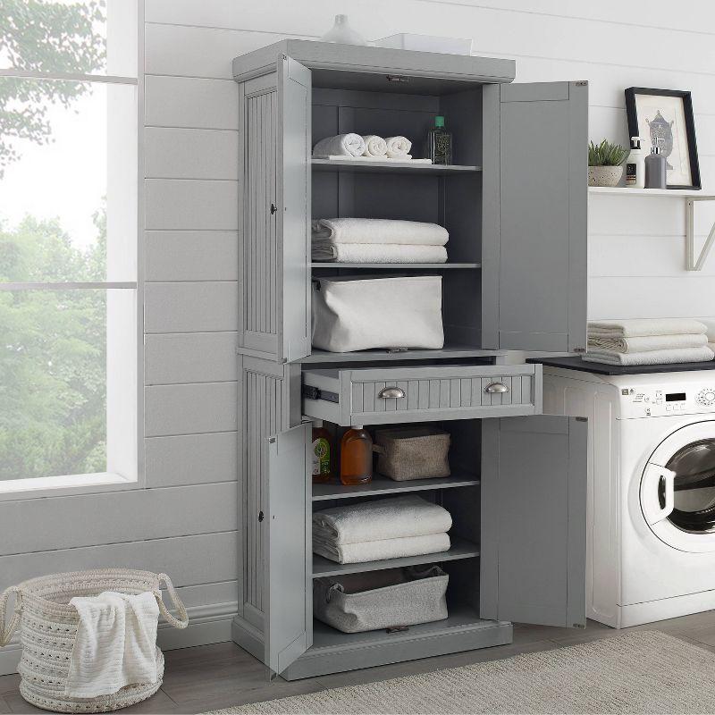 Seaside Distressed White Solid Wood Kitchen Pantry with Adjustable Shelves