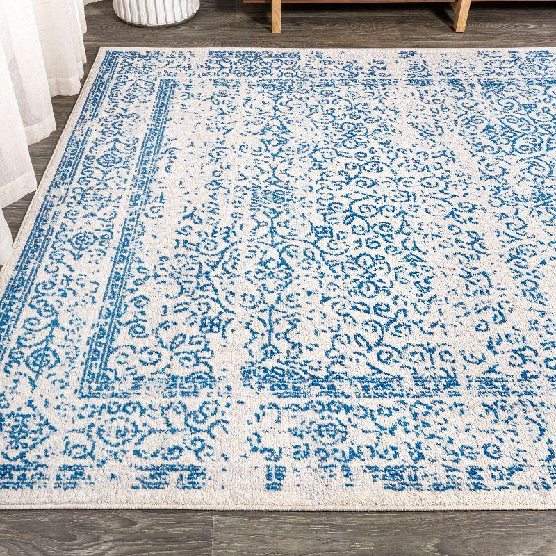3'x5' Ferro Filigree Charcoal Black and White Area Rug, Cream/Blue - JONATHAN Y