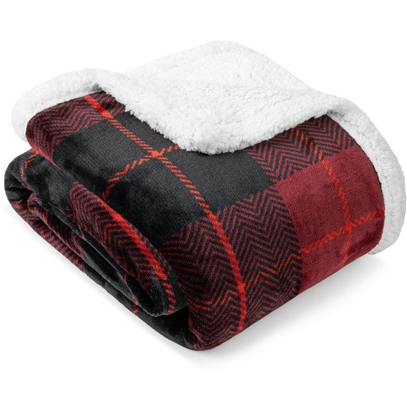 PAVILIA Fleece Plush Microfiber Throw Blanket for Couch, Sofa and Bed, Reversible, Plaid Red/Twin - 60x80