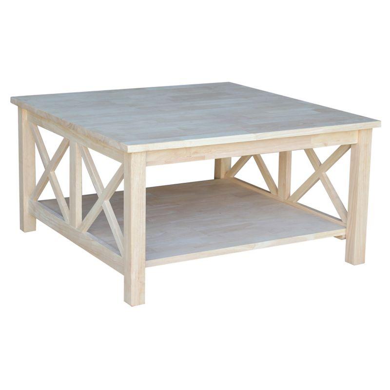 Hampton Square Coffee Table - Unfinished - International Concepts: Hardwood, 34" Wide, Fixed Shelf