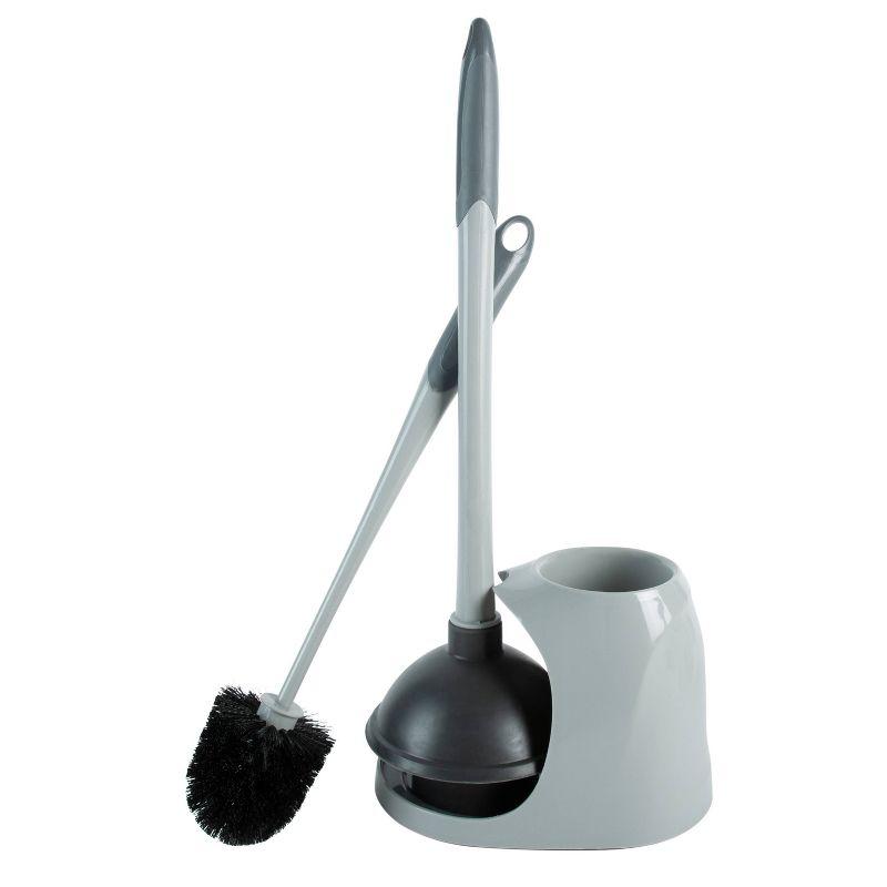 2 in 1 Plunger and Bowl Brush Caddy Set Gray - Bath Bliss