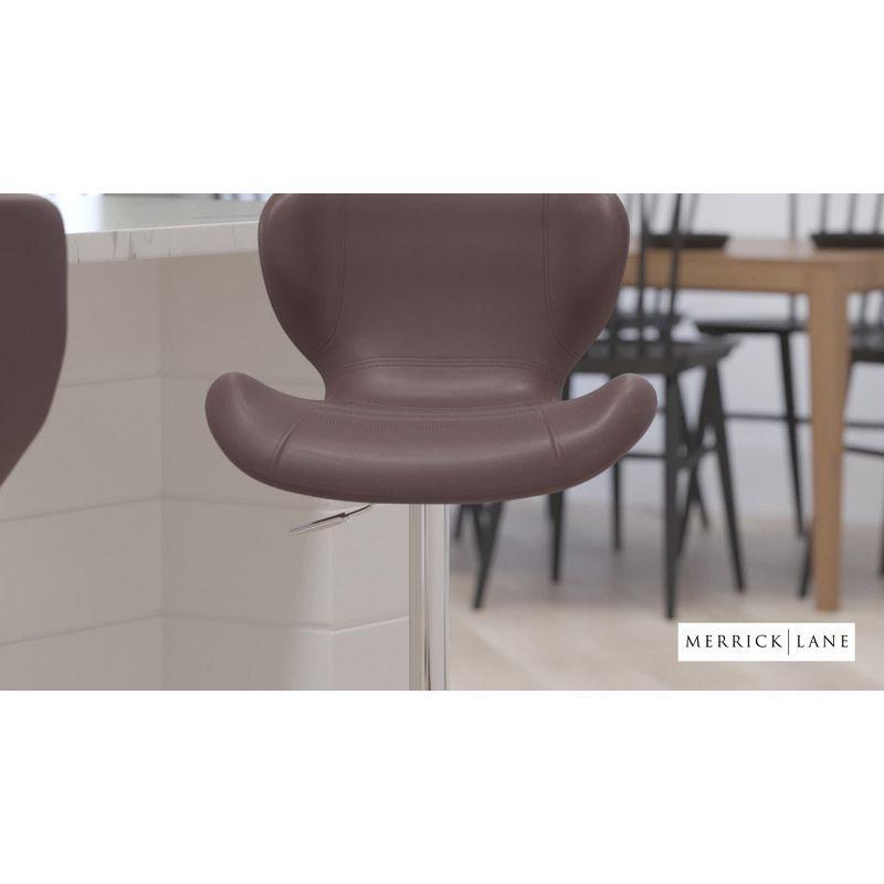 Merrick Lane Adjustable Height Barstool Contemporary Bar Height Stool with Curved Back and Metal Base with Footrest