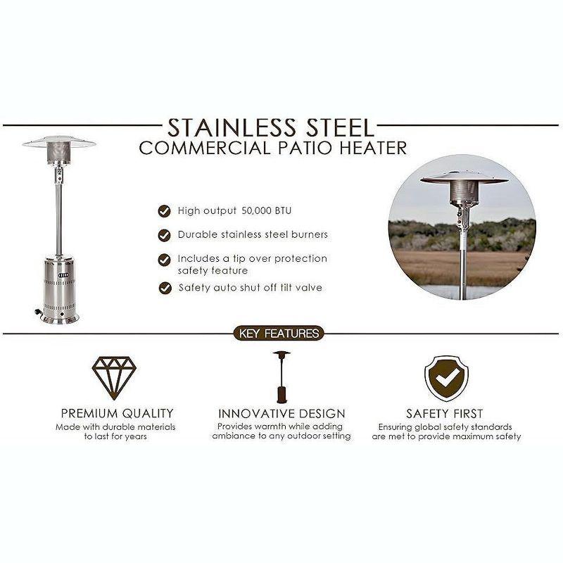 Fire Sense Fire Sense Performance Series Patio Heater with Wheels 50,000 BTU Output-Unpainted Stainless Steel