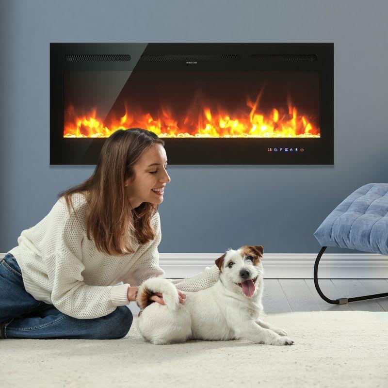 Tangkula 36"/40"/50" Recessed Electric Fireplace Wall Mounted Heater w/Remote Control 750W/1500W mode Adjustable Flame