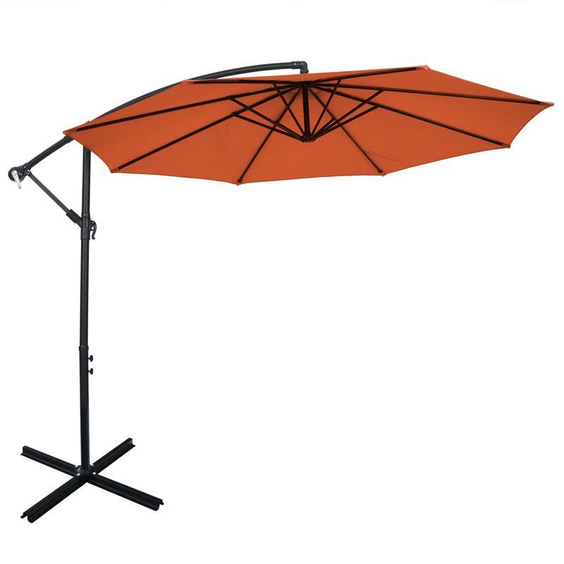 Tangkula 10FT Patio Offset Umbrella 8 Ribs Cantilever Umbrella w/Crank for Poolside Yard Lawn Garden Orange
