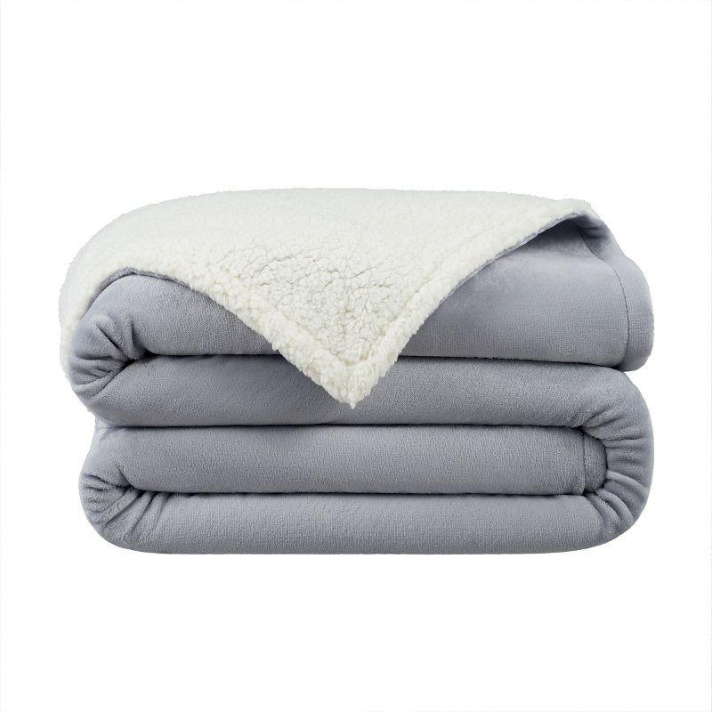 Gray Reversible Plush and Sherpa Throw Blanket, 50" x 60"