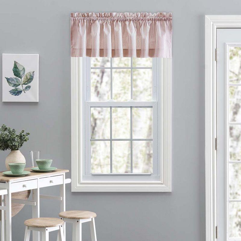 Ellis Curtain Plaza Classic Ticking Stripe Printed on Natural Ground 1.5" Rod Pocket Tailored Valance 58" x 15" Brick