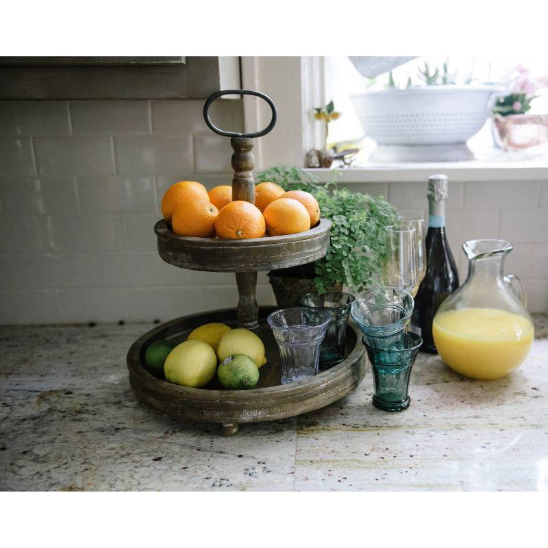 Round Wood 2-Tier Tray - Storied Home