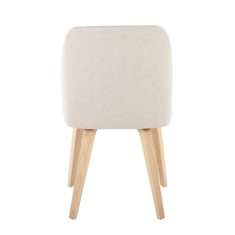 Cream Upholstered Faux Leather Side Chair with Natural Wood Legs