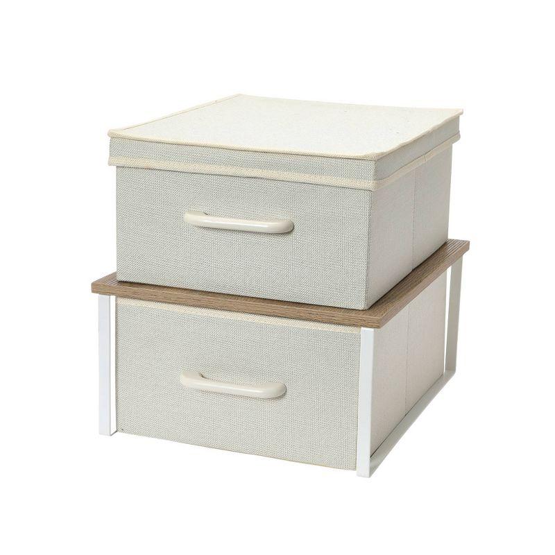 Household Essentials Stacking Storage Boxes with Laminate Top Coastal Oak: MDF Decorative Storage with Lids, Off-White