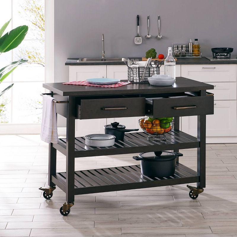 Havelock Dark Tobacco Rolling Kitchen Island with Shelves