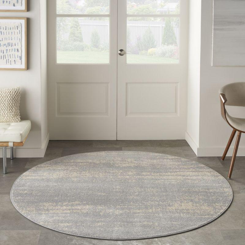 Modern Abstract Grey/Beige Round 8' Synthetic Outdoor Rug