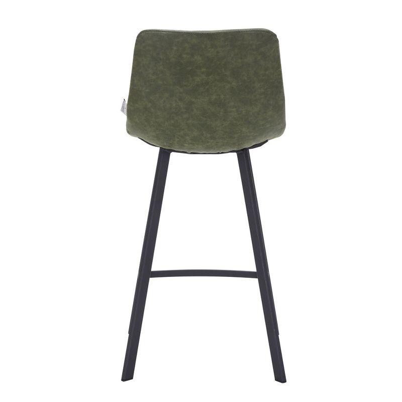 LeisureMod 35” Counter Stool Upholstered Leather Ergonomic Backrest Padded Seat Stainless Steel Base and Footrest Elland Collection