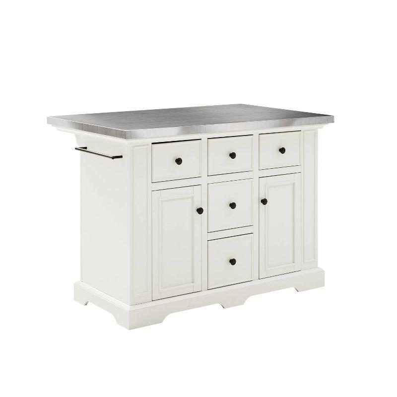 Julia White Kitchen Island with Stainless Steel Top