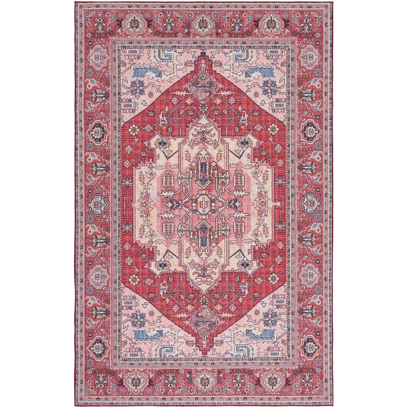 Modern Tucson Red Synthetic 3'x5' Machine-Washable Area Rug