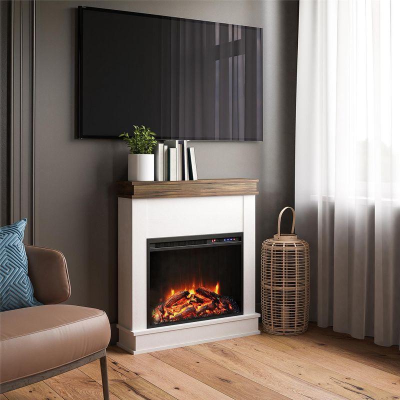 Mateo Ivory Oak Electric Fireplace with Rustic Touchscreen Mantel