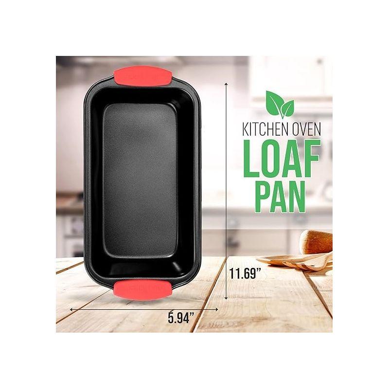 NutriChef Non-Stick Carbon Steel Loaf Pan with Red Silicone Handles