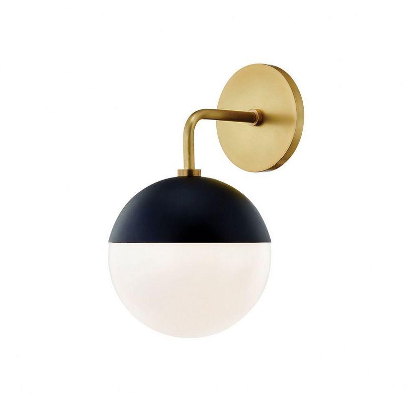 Aged Brass & Black Opal Glass Globe Sconce