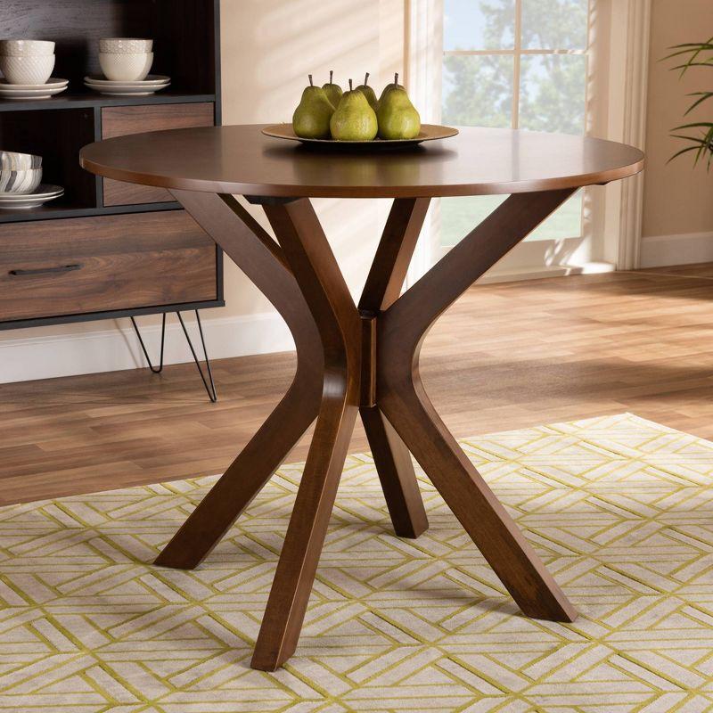 35" Kenji Wide Round Wood Dining Table Walnut - Baxton Studio: Contemporary 4-Point Base, MDF Composite Frame, Seats Four