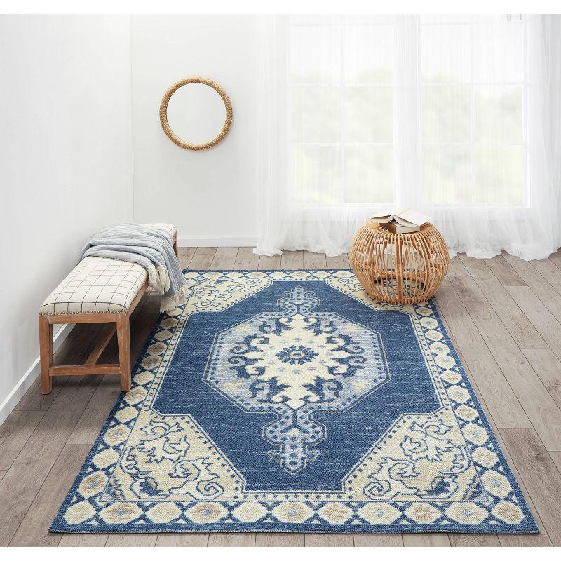 Momeni 7'9"x9'10" Anatolia Thoma Medallion Machine Loomed Area Rug Navy Blue: Wool & Nylon, Low Pile, Indoor Use