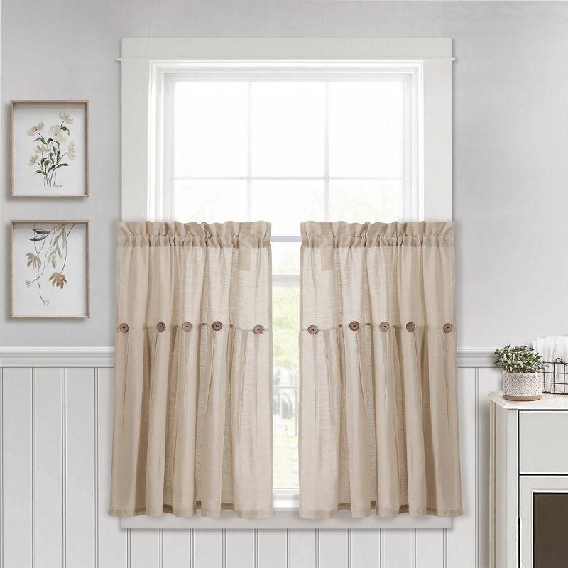 Lush Decor Linen Button Cotton Blend Tailored 29'' W Cafe Curtain (Set of 2)