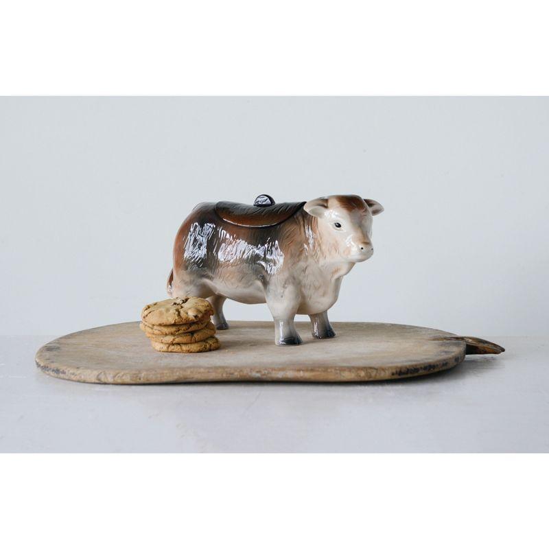 Storied Home 12.75" x 7" Vintage Ceramic Cow Shaped Cookie Jar Brown: Harvest Theme, Spot Clean Storage