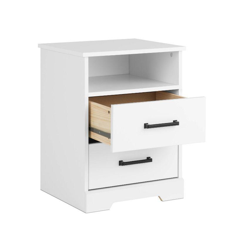 Rustic White 2-Drawer Nightstand with Open Shelf