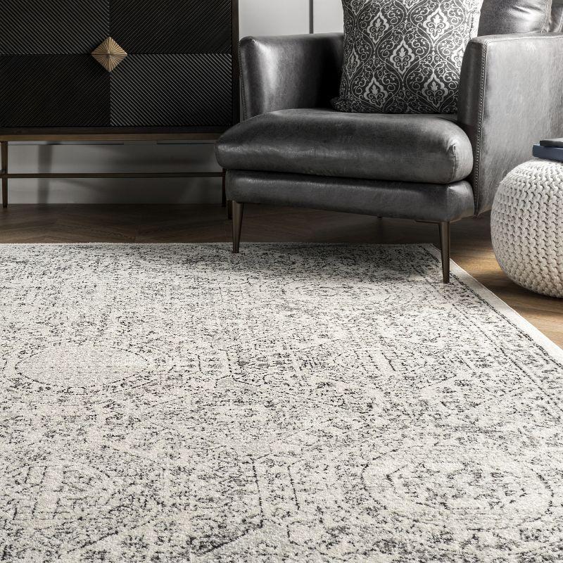 Elegant Distressed Gray 62" Square Synthetic Area Rug