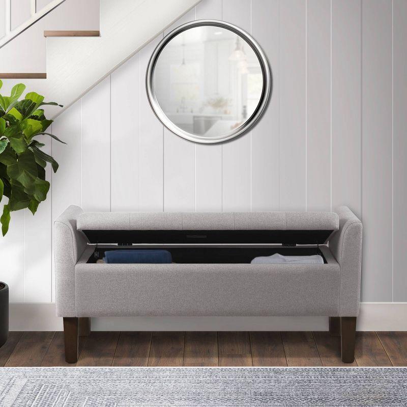 Light Grey Upholstered Flip-Top Storage Bench with Dark Wood Legs