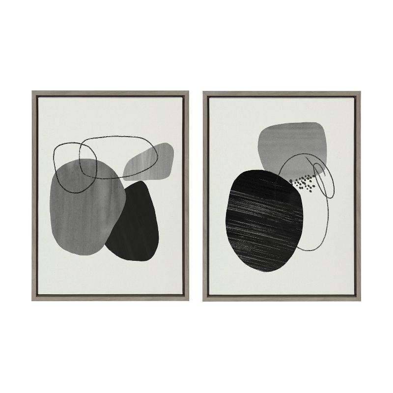 Sylvie Gray and Black Abstract Canvas Art Set with Frames