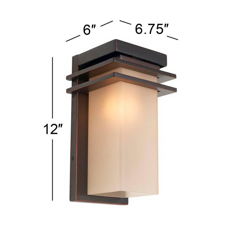 Franklin Iron Works Bernadine 12" High Mission Outdoor Wall Light Fixture Mount Porch House Weatherproof Oil Rubbed Bronze Finish Metal Glass Shade