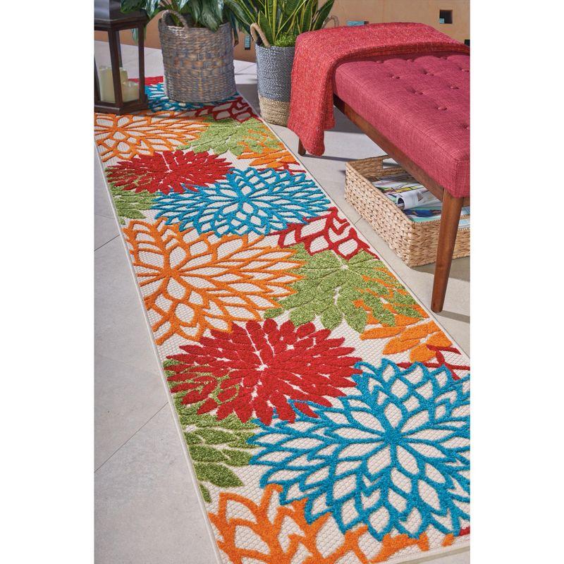 Tropical Green Floral Bloom 27'' x 120'' Synthetic Outdoor Rug