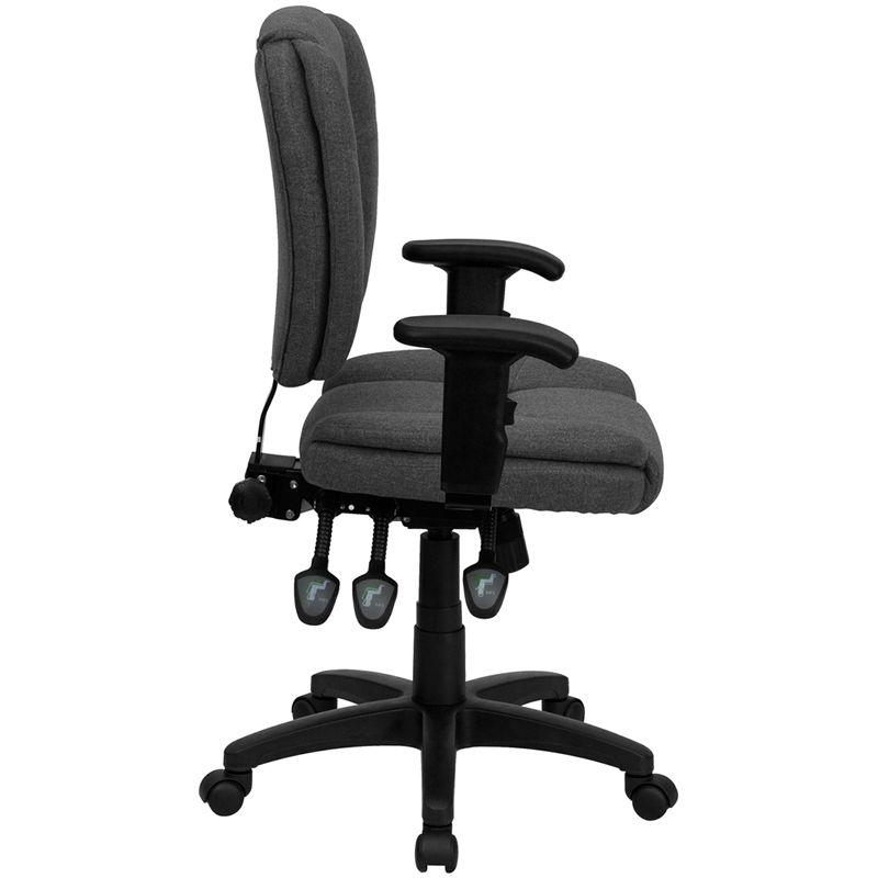 Flash Furniture Mid-Back Gray Fabric Multifunction Swivel Ergonomic Task Office Chair with Pillow Top Cushioning and Arms