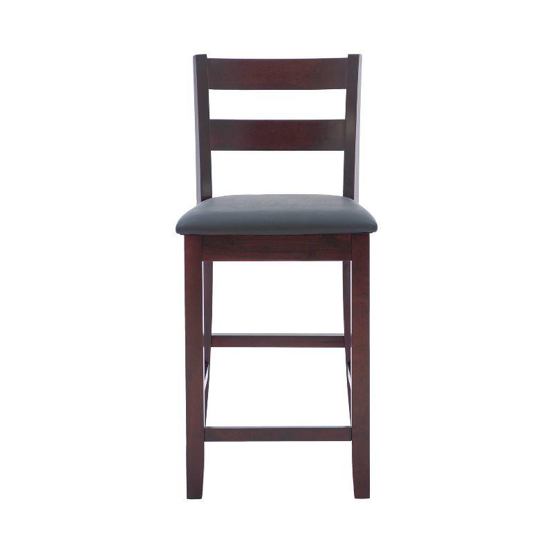 Triena Soho 24" Padded Seat Faux Leather Counter Height Barstool Hardwood/Espresso - Linon: Rubberwood Frame, Ladder-Back Design