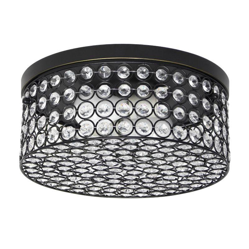 Elegant Crystal and Bronze 12" Flush Mount Ceiling Fixture